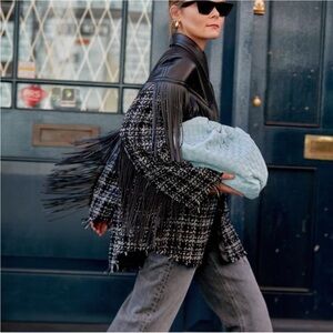 Leather Fringe Tweed Shacket